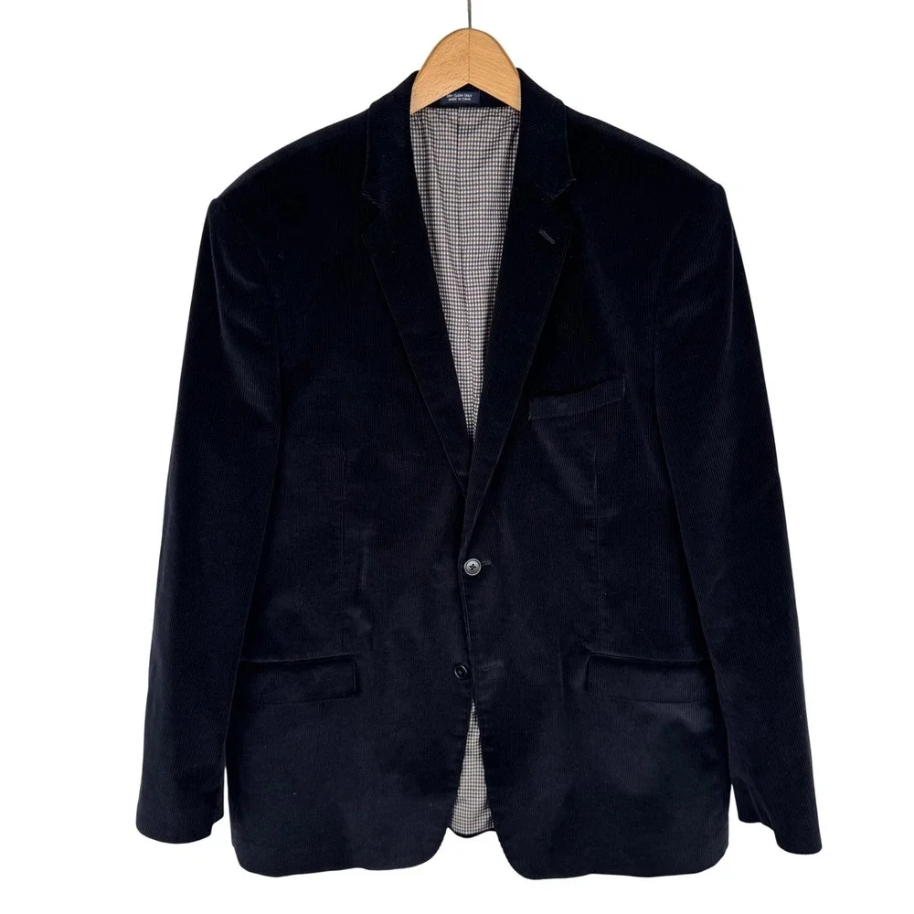 Saddlebred Corduroy 2 Button Blazer Mens‎ 44L Sport Coat Black 100% Cotton